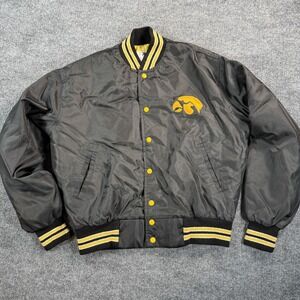 Vintage Iowa Hawkeyes Jacket Mens Large Black NCAA Football West Wind Bomber